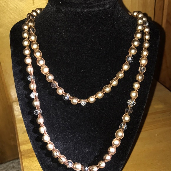 Chico’s Necklace String Wrapped Brown Pearls Long and Faceted Glass Like Beads - Picture 1 of 9
